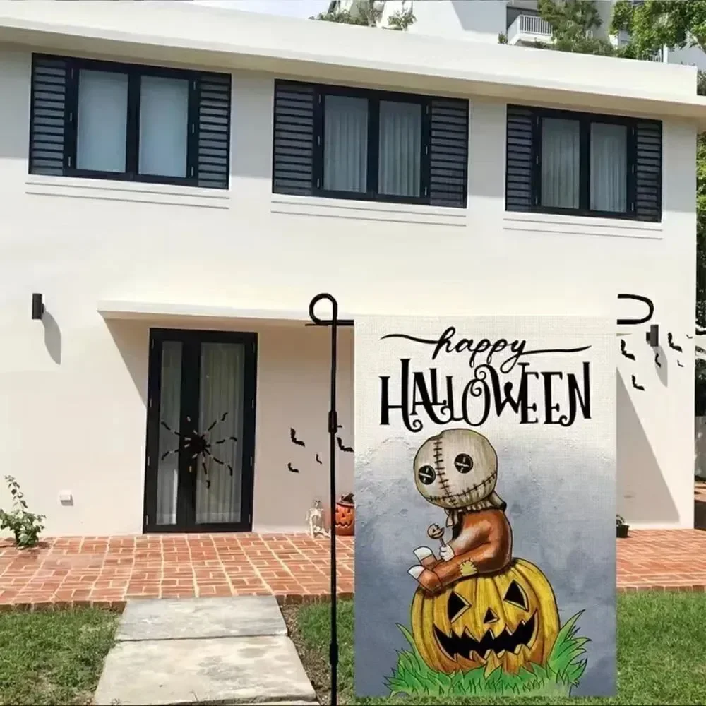Burlap scary Happy Halloween flag.18x12 flag pole not included